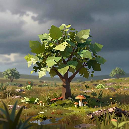 Low Poly Stormy Moor Nature Scene