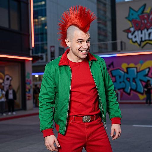 Vibrant Urban Punk with Red Mohawk