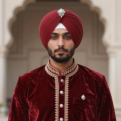 Elegant Maroon Velvet Jodhpuri Suit Portrait