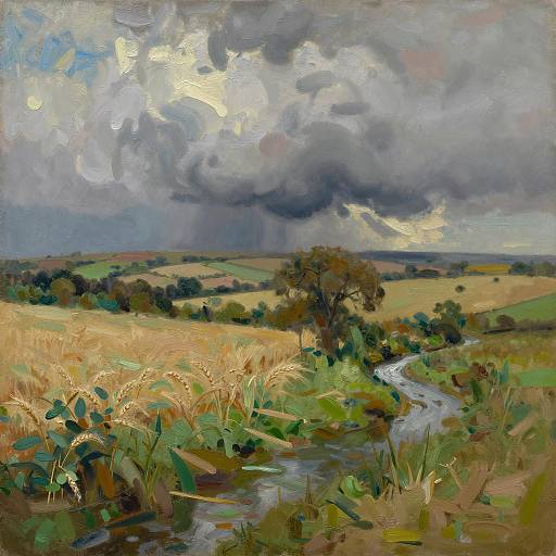 Stormy UK Countryside Landscape Painting
