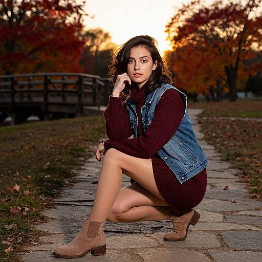 Autumn Model on Scenic Stone Pathway