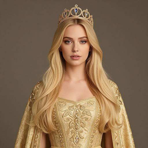 Regal Blonde Woman in Gold Dress
