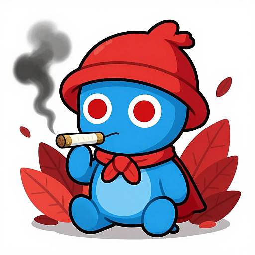 Cartoon Blue Creature Smoking Joint
