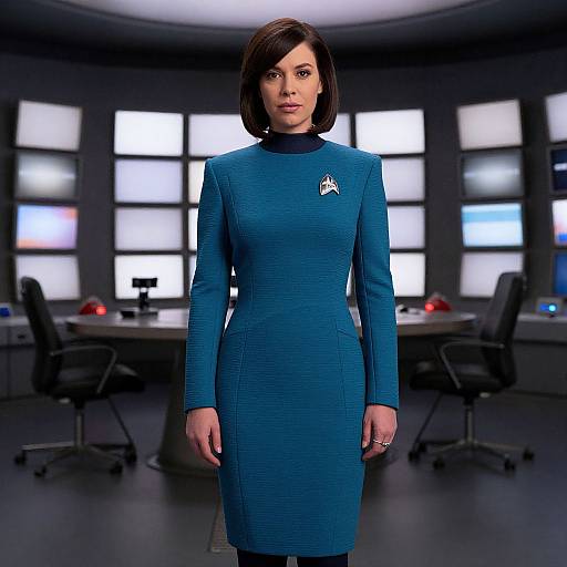 Woman in Blue Star Trek Dress