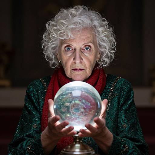 Elderly Woman Gazing Into Crystal Ball