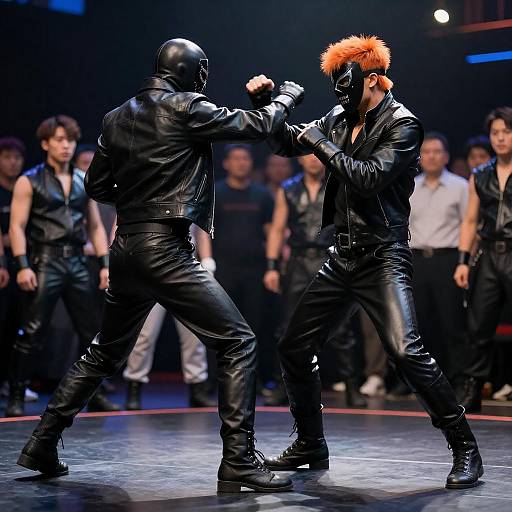 Dynamic Martial Arts Duel in Leather