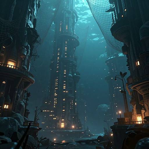 Cyberpunk Underwater Cityscape