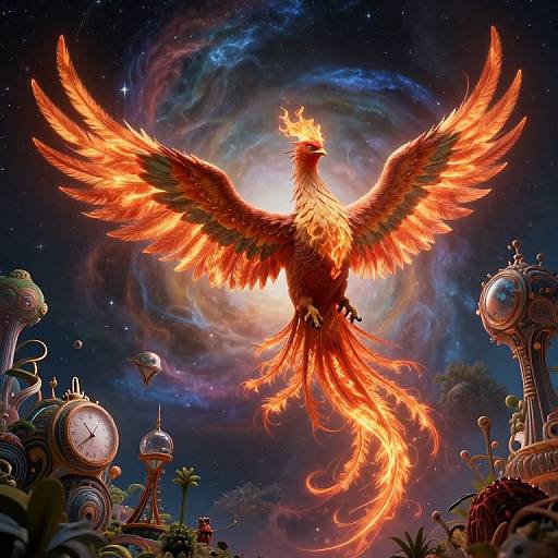 Surreal Phoenix in Ethereal Nebula