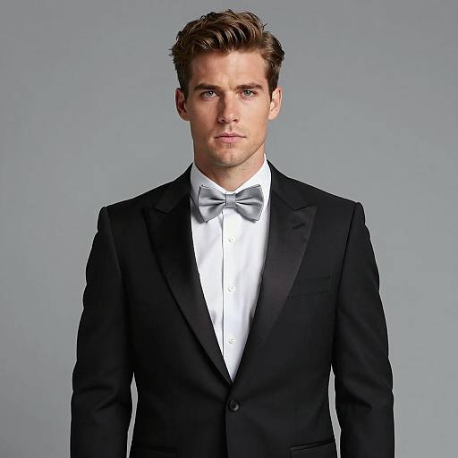 Man in Black Tuxedo with Grey Bow Tie