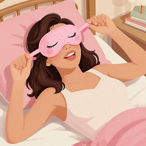 Retro Woman Lounging with Sleeping Mask