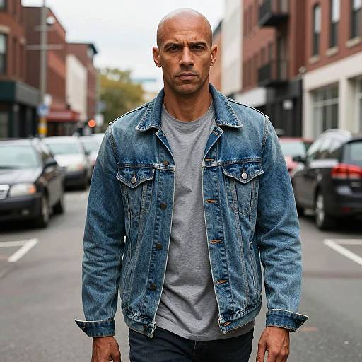 Confident Bald Man in Urban Street