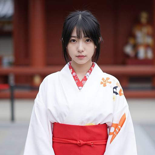 Realistic Miko Girl in Japanese Costume