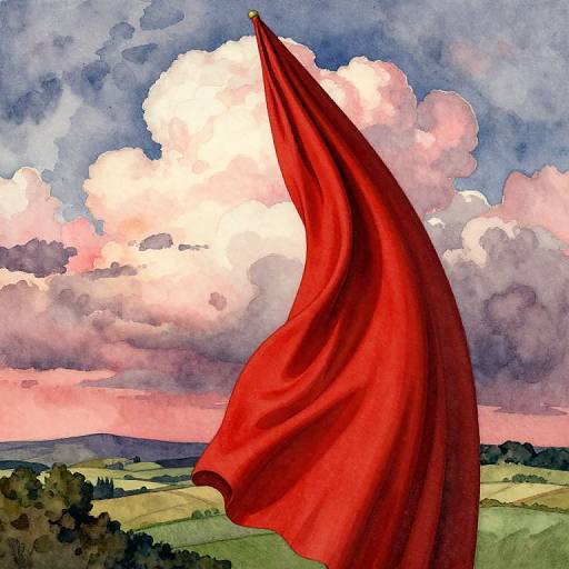 Surreal Watercolor Red Curtain Scene