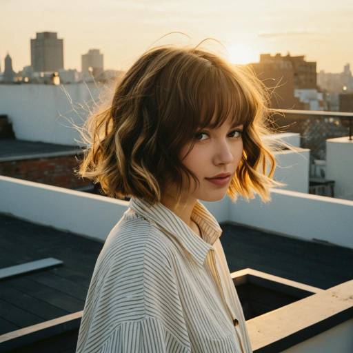 Young Woman with Wavy Bob Hairstyle on Rooftop
