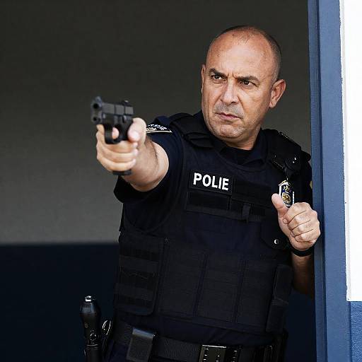 Intense Police Officer in Action Shot