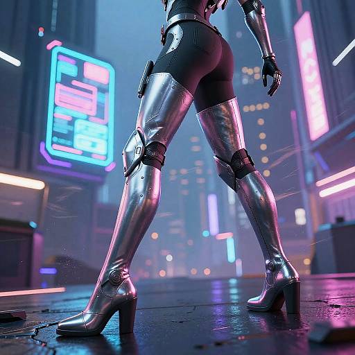 Futuristic Cyberpunk Overknee Metallic Boots