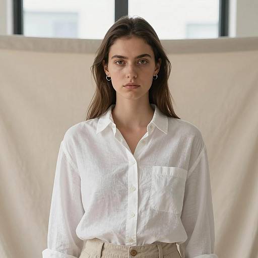 Young Woman in White Linen Shirt