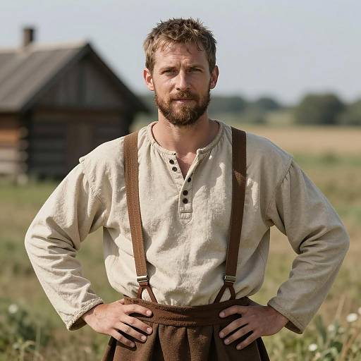 Handsome Medieval Villager in Sunlit Field