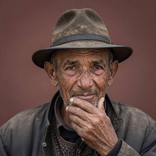 Elderly Man with Thoughtful Expression Wearing Rustic Hat