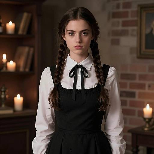 Young Woman in Gothic Black Pinafore Dress