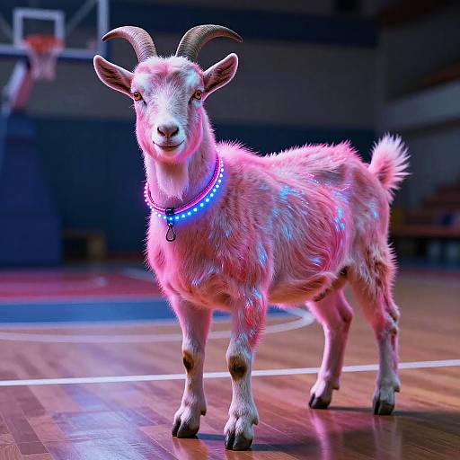 Neon Goat on Basketball Court