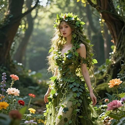 Serene Nature Goddess in Woodland