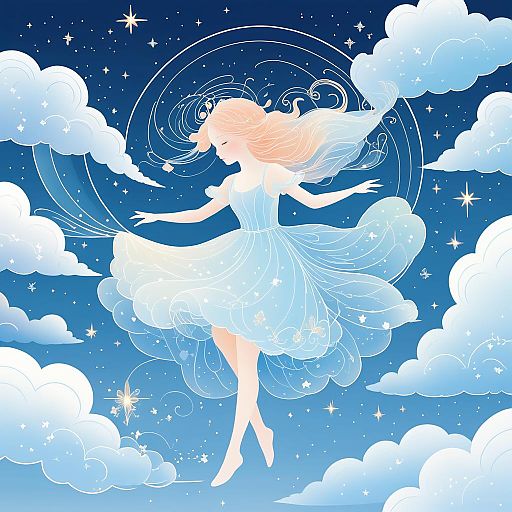 Whimsical Cloud Fairy in Delicate Line Art Whimsical Cloud Fairy in Delicate Line Art