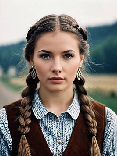 Young Woman with Braided Hair and Earrings