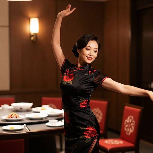 Graceful Dance in Traditional Cheongsam
