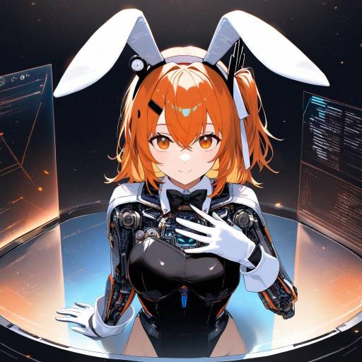 Futuristic Android Girl in Holo-Deck