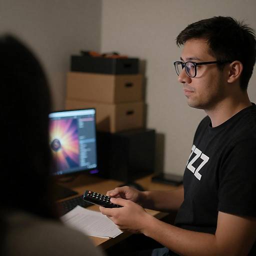 Man in Black Shirt with Remote Control