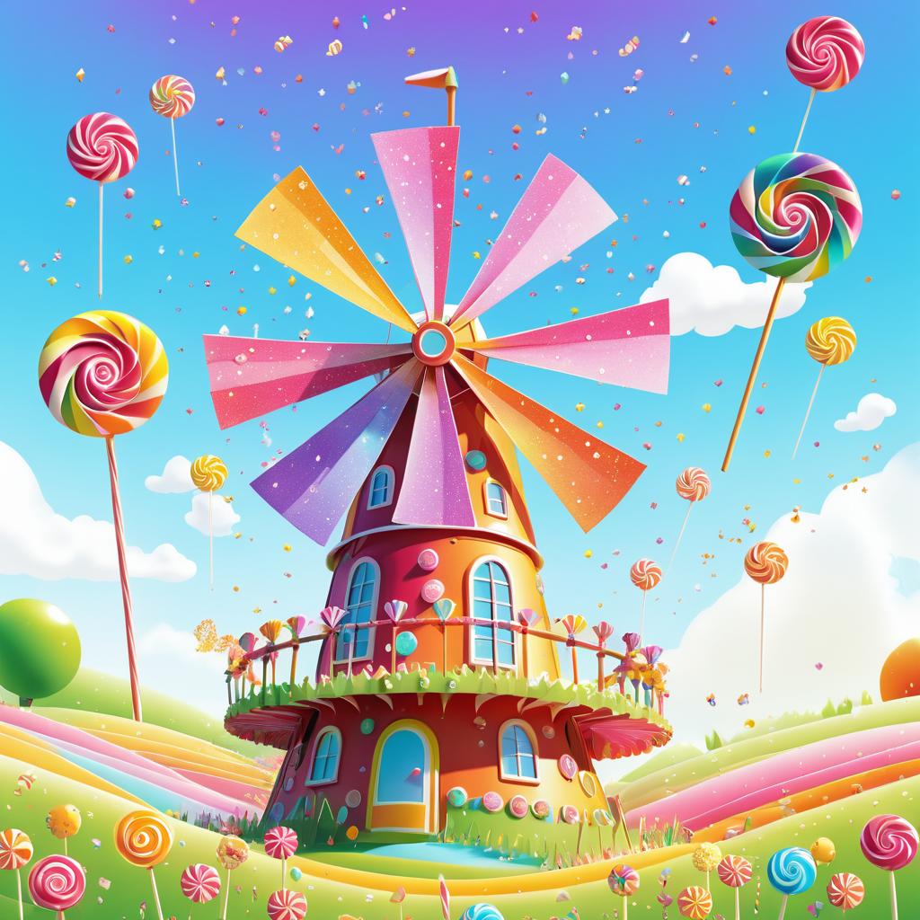 Whimsical Candy Windmill in a Meadow