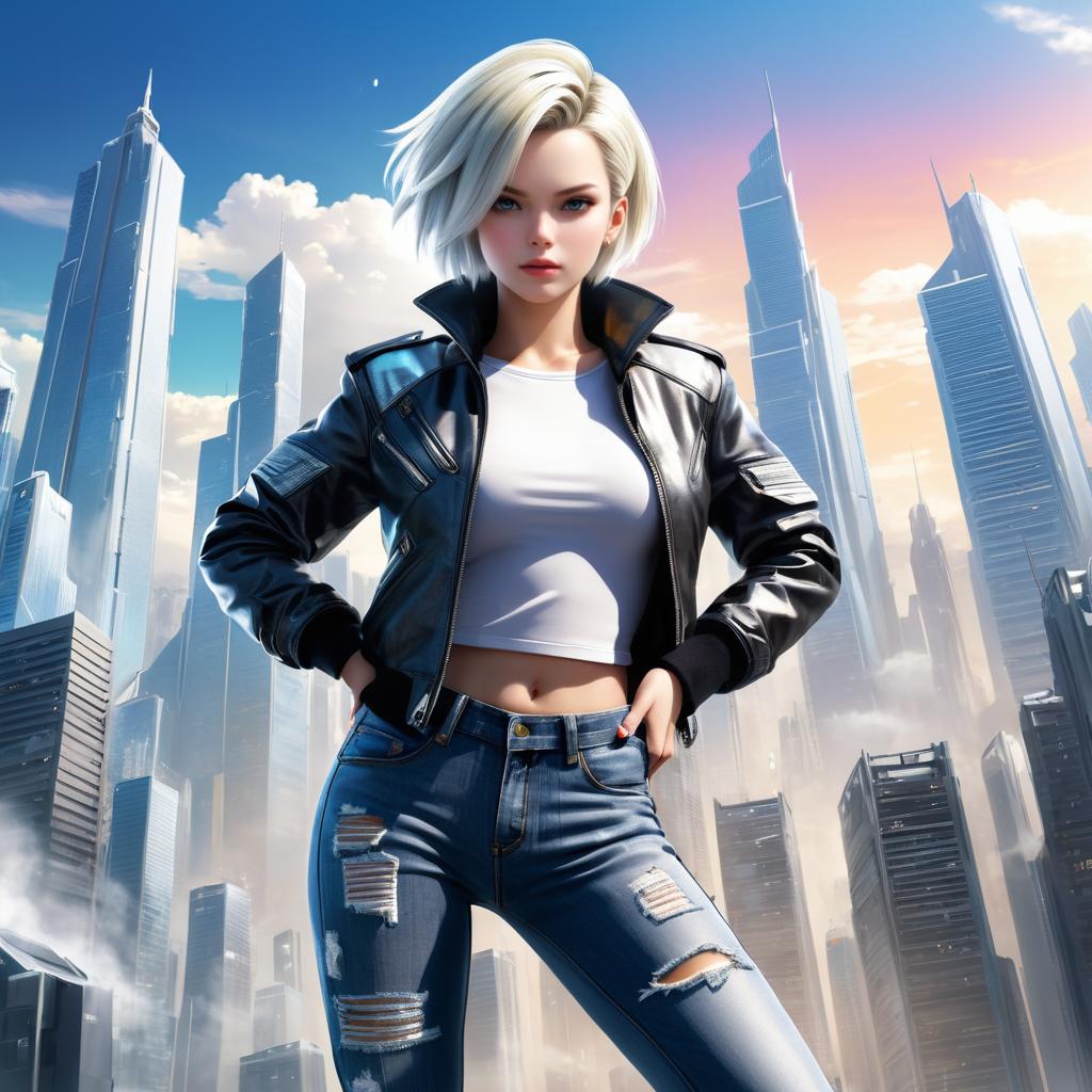 Futuristic Anime Android 18 in City