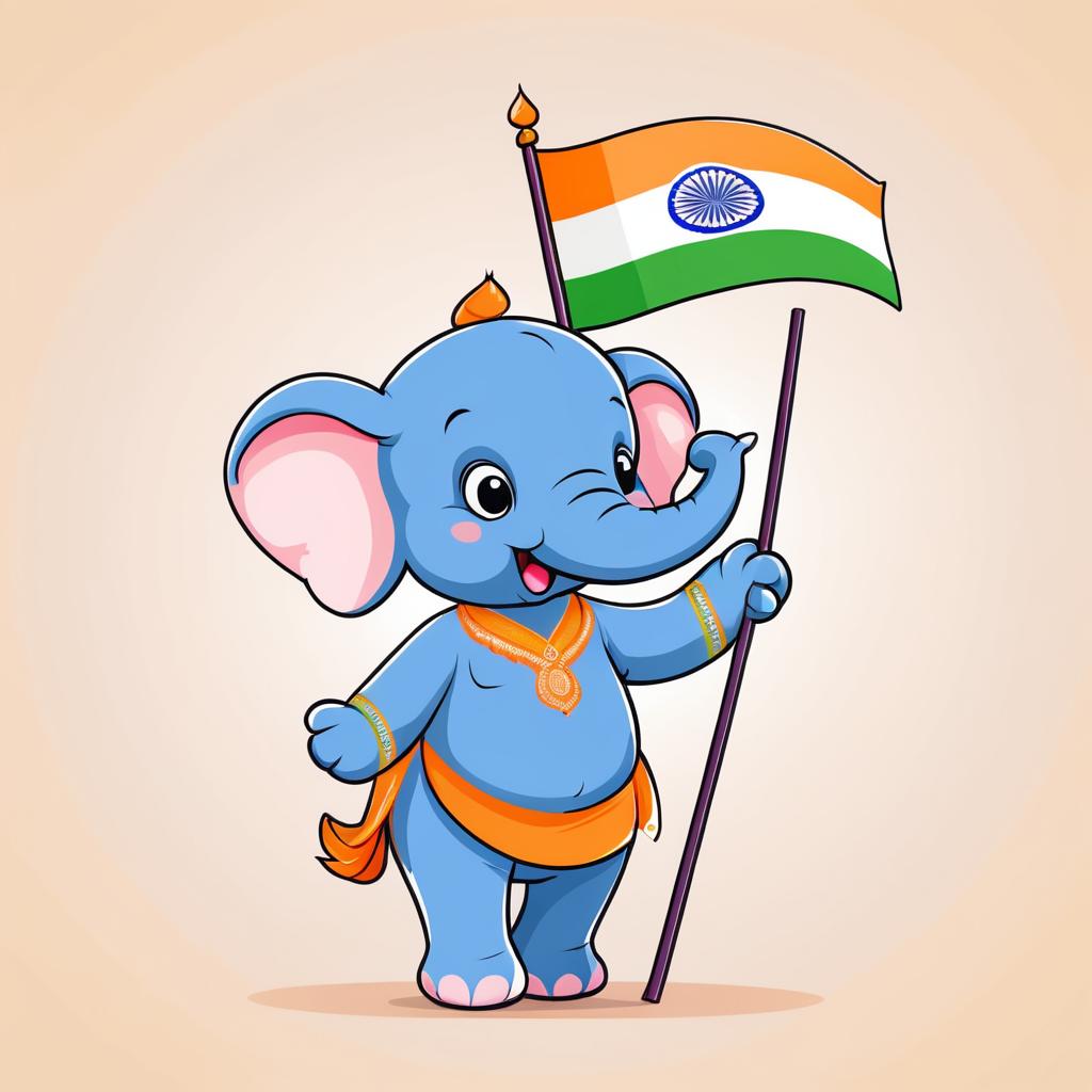 Whimsical Elephant Holding Indian Flag