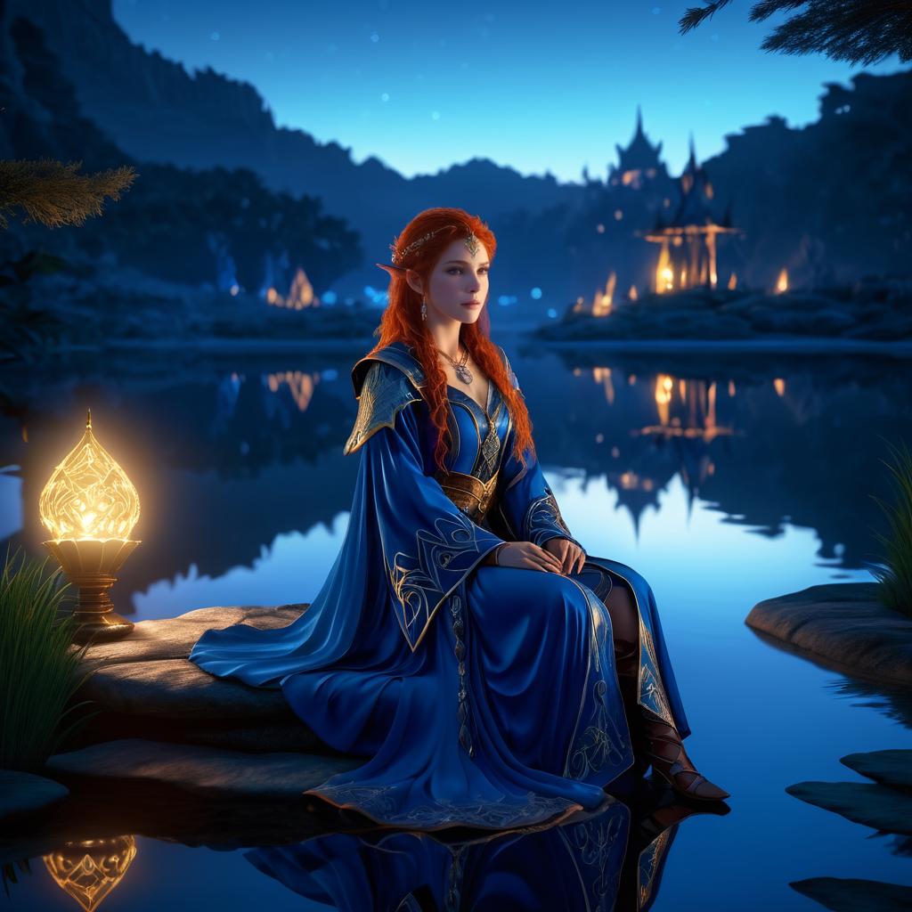 Enchanting Redhead Elf Warrior at Dusk