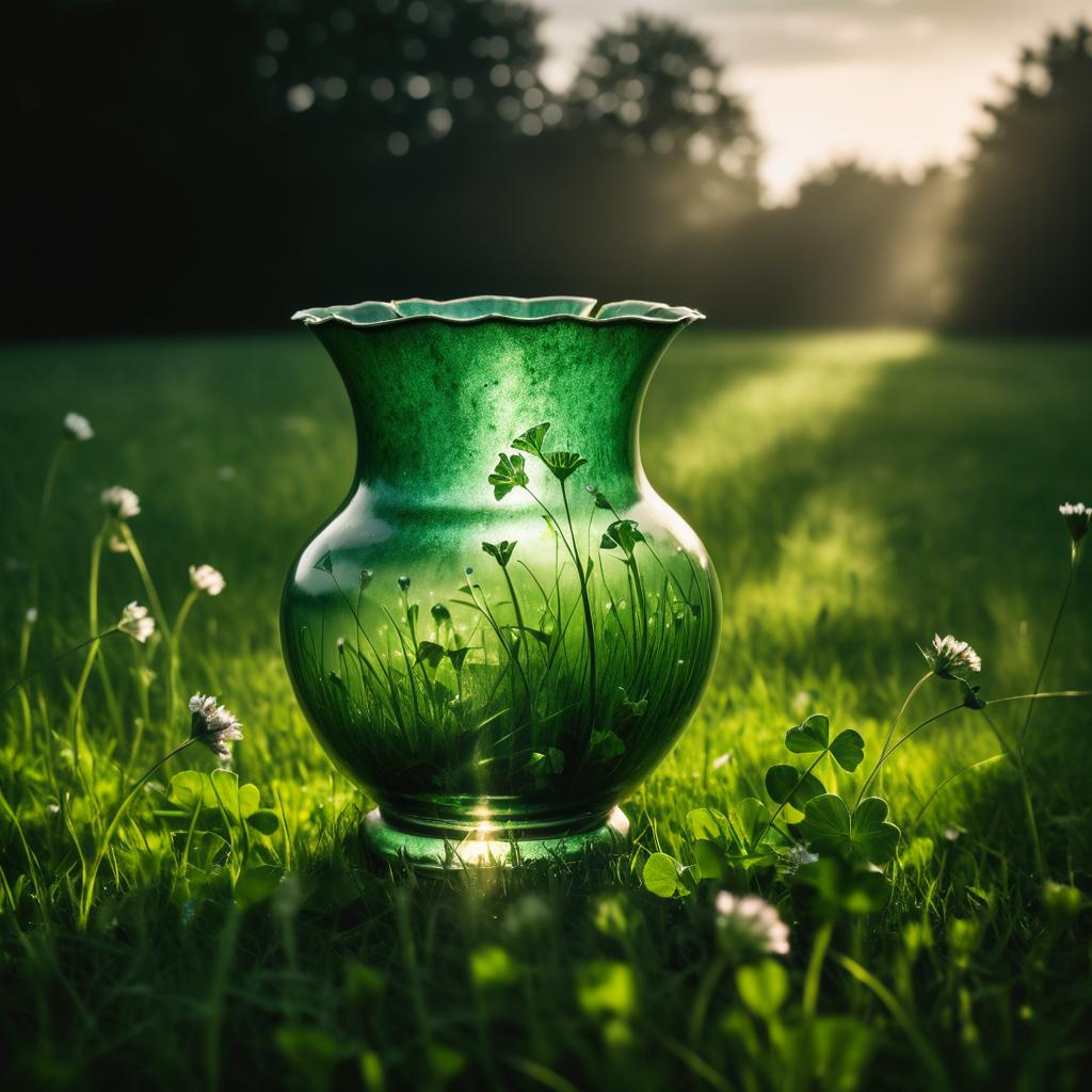 Moody Photograph of Broken Vase in Clover