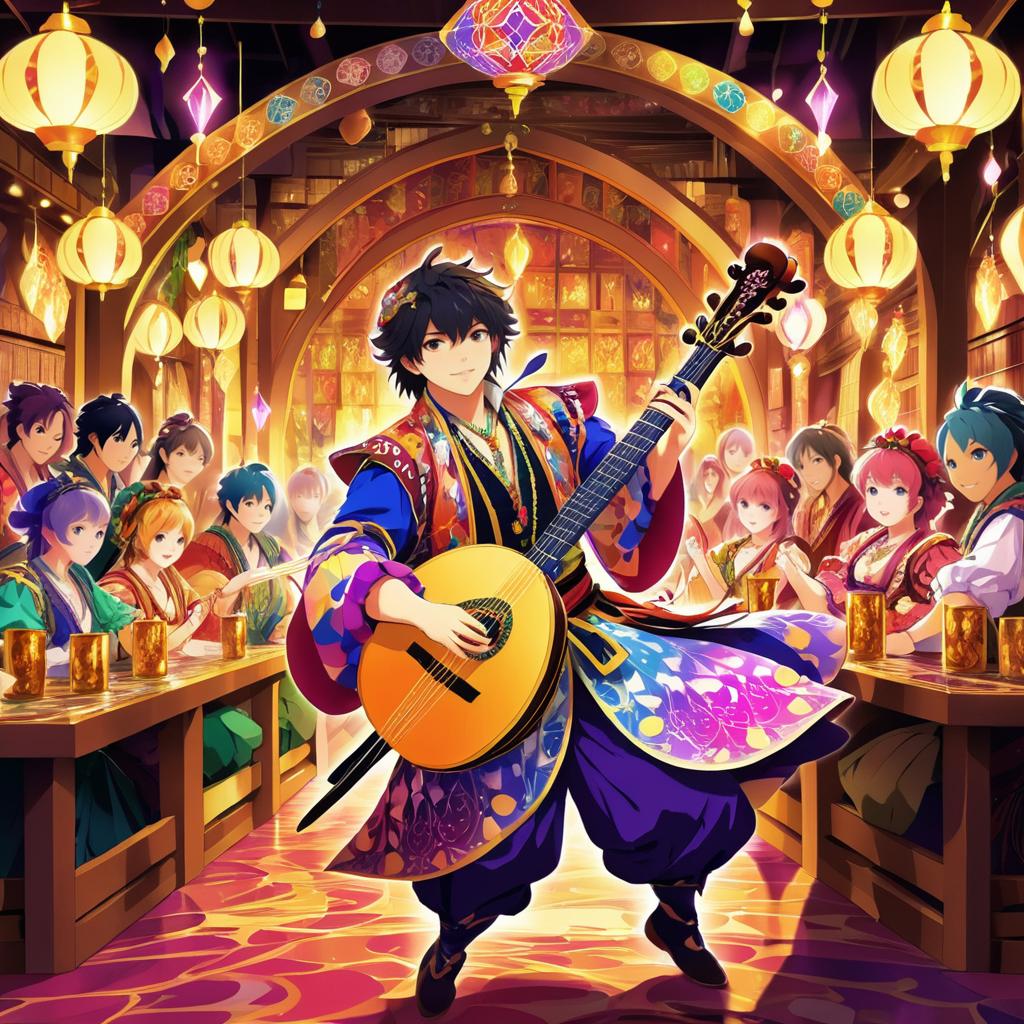 Dynamic Bard in a Lively Tavern Scene