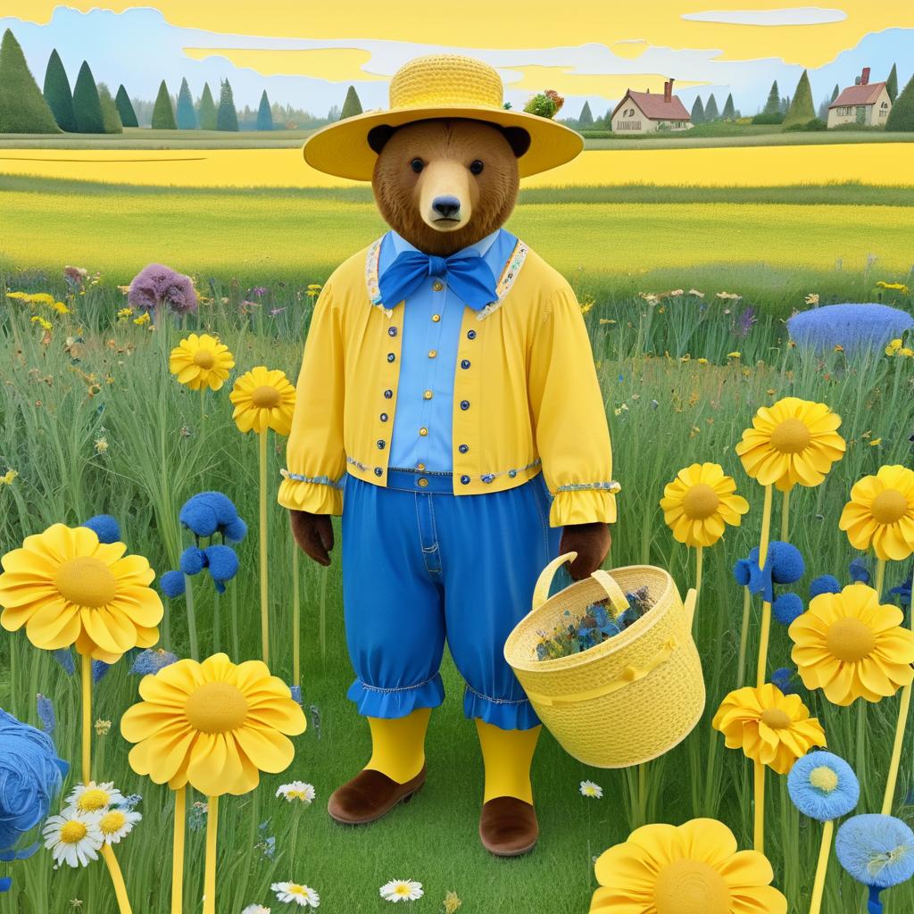 Whimsical Bear Gardener in Floral Dreamland