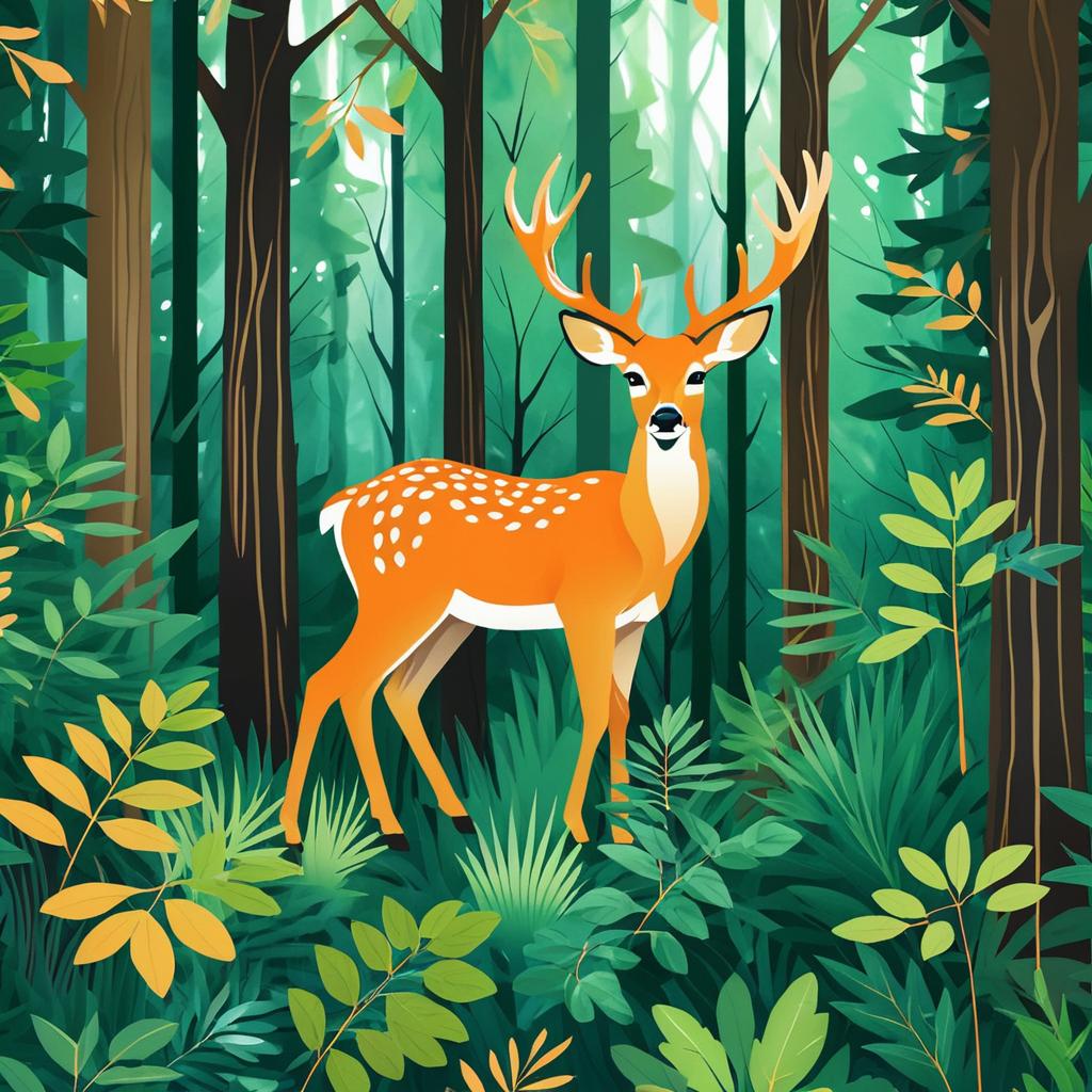 Playful Deer Hiding in a Forest