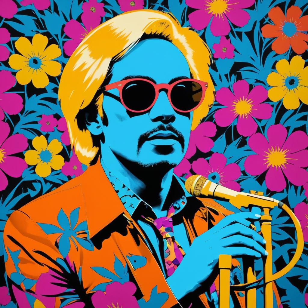 Vibrant Floral Pop Art Musician Portrait