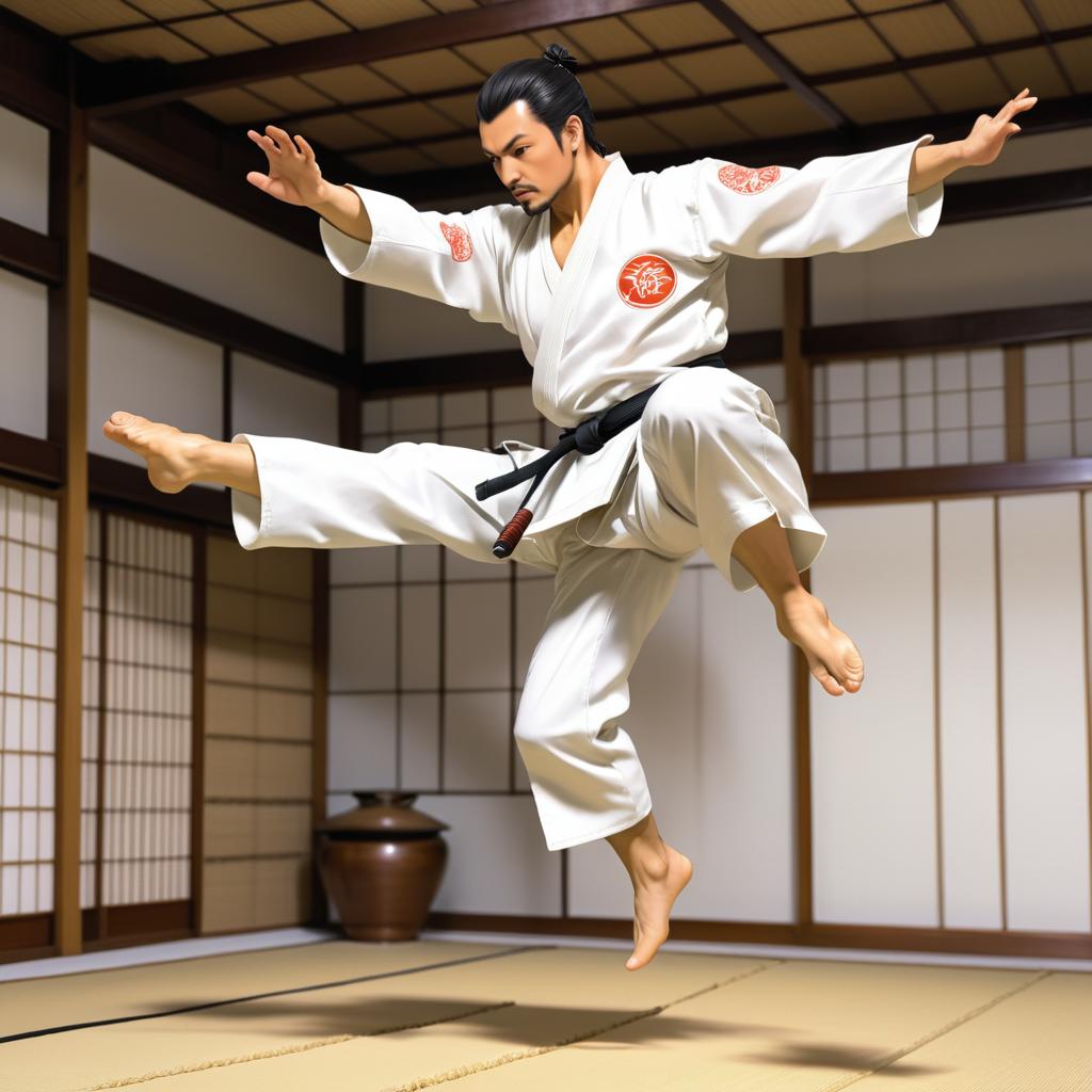 Dynamic Martial Artist in Serene Dojo