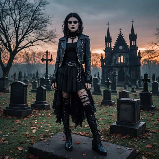 Gothic Woman in Graveyard at Dusk