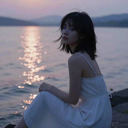 Melancholic Girl by Twilight Lake