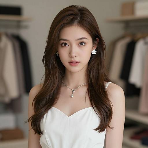 Portrait of Young Woman in White Dress