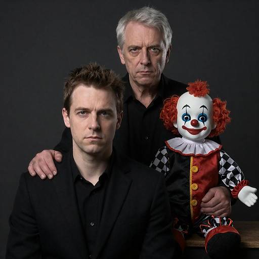 Portrait of Two Men with Clown Doll