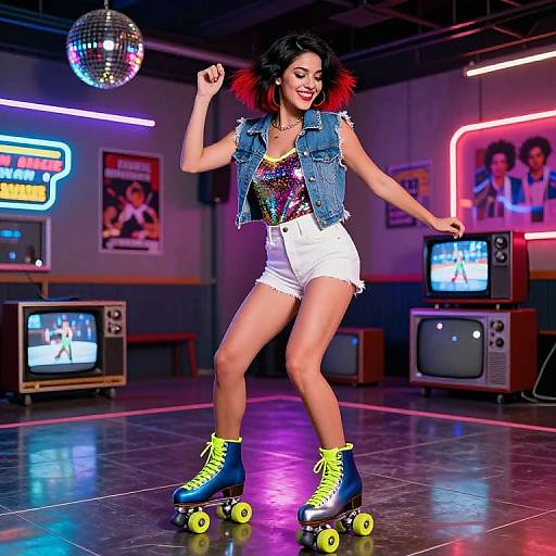 Fiery Roller Disco Girl in Neon 80s