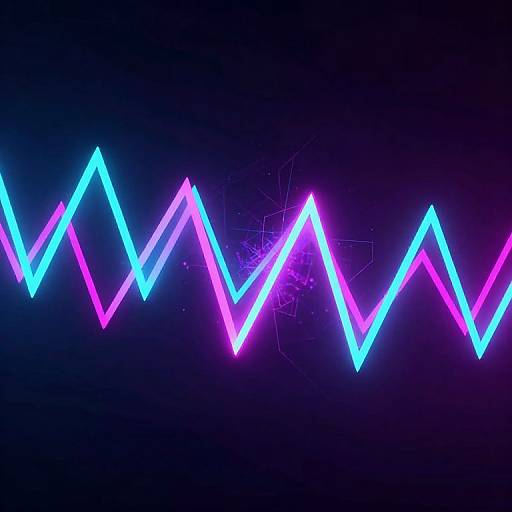 Neon zigzag light pattern in pink, blue, and purple on a dark blue background, creating a vibrant, energetic glow.