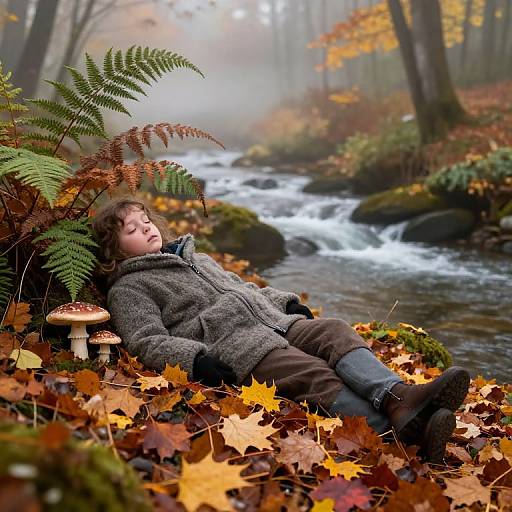 Kätzchen Resting in Tranquil Fall