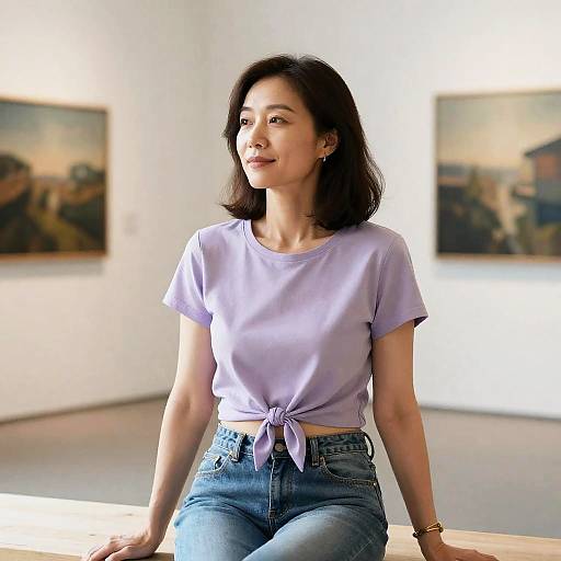 Serene Woman in Lavender at Gallery