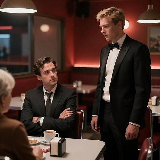 Two Men in Formal Suits in Diner